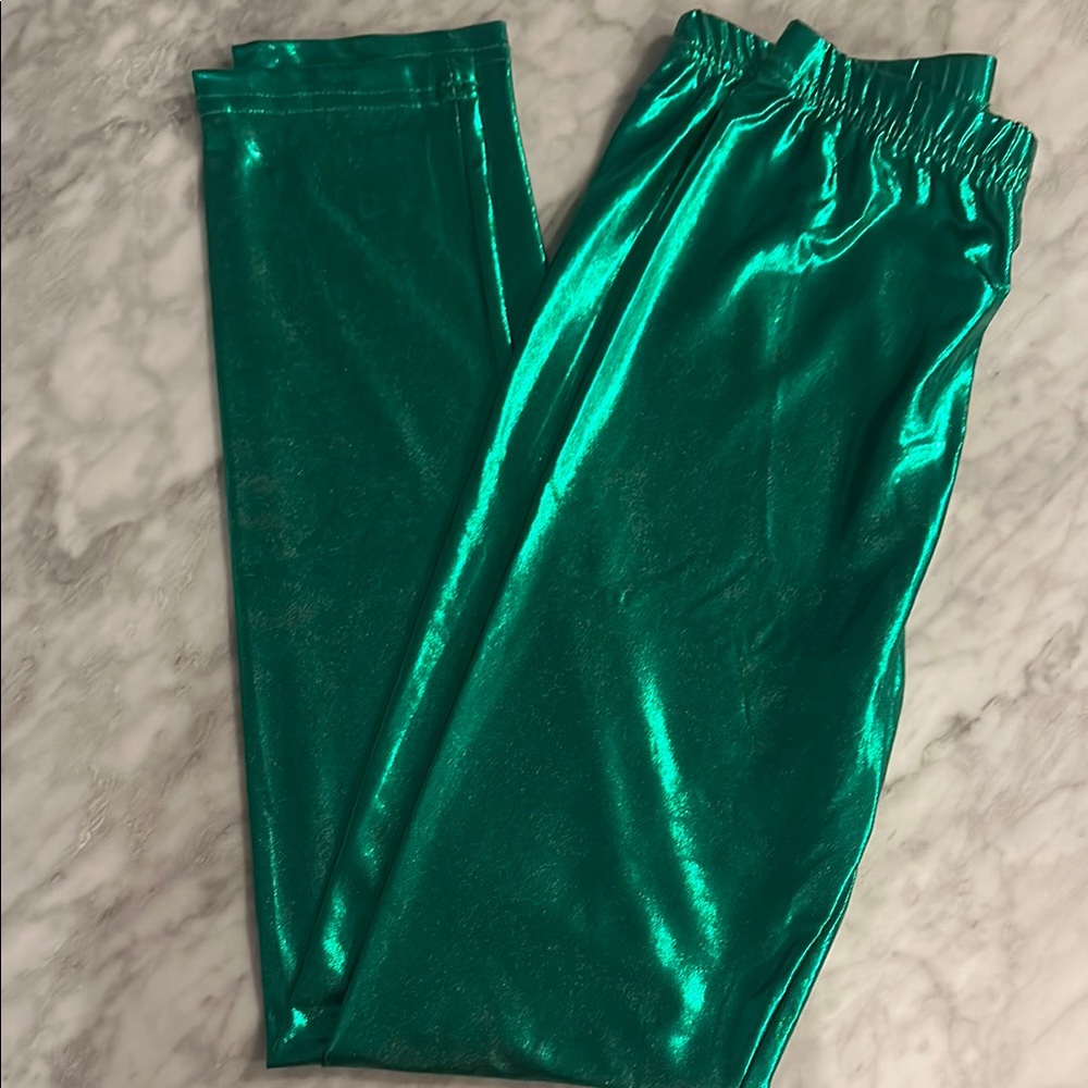Vibrant Green Satin Leggings with Tapered Fit